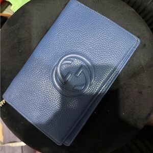 Gucci Blue Pebbled Leather Interlocking G Zip Wallet